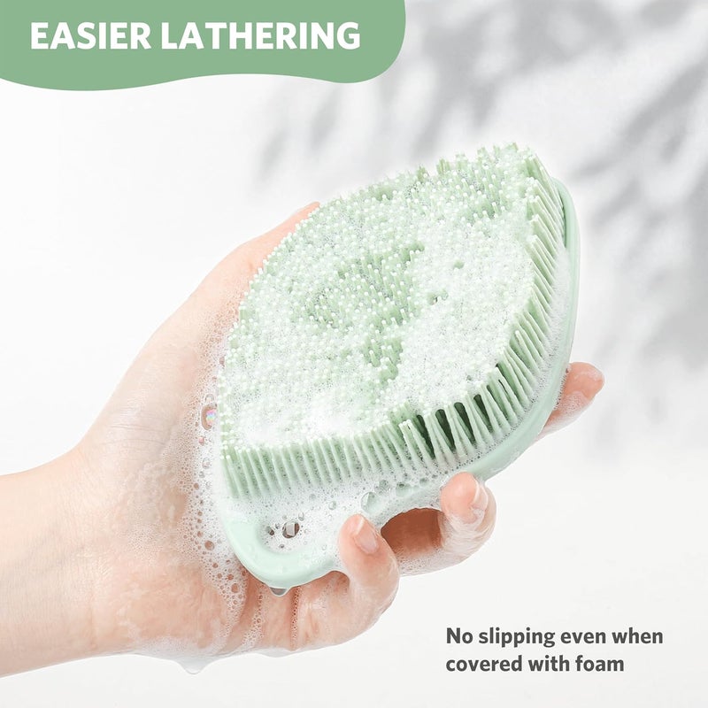 Sndyi Silicone Body Scrubber, Gentle Exfoliating Body Scrubber for Sensitive Skin, Leaf Shaped Shower Scrubber for Body with Lathering Bristles, Silicone Loofah Body Brush for Showering, Green - Image 4